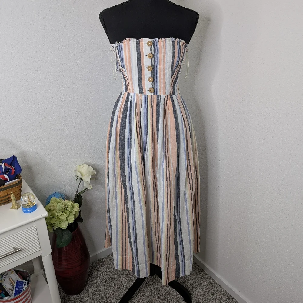 💘 Free People Lilah Striped Pleated Midi Tube Dress - Picture 2 of 6